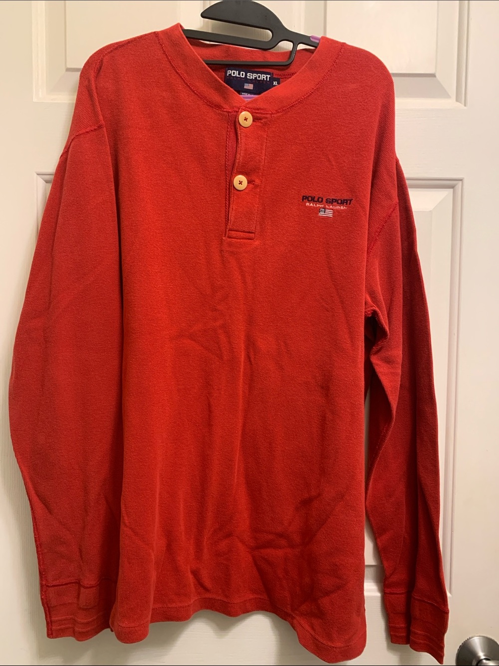Ralph Lauren Polo Sport Red Henley Cotton Long-Sleeve